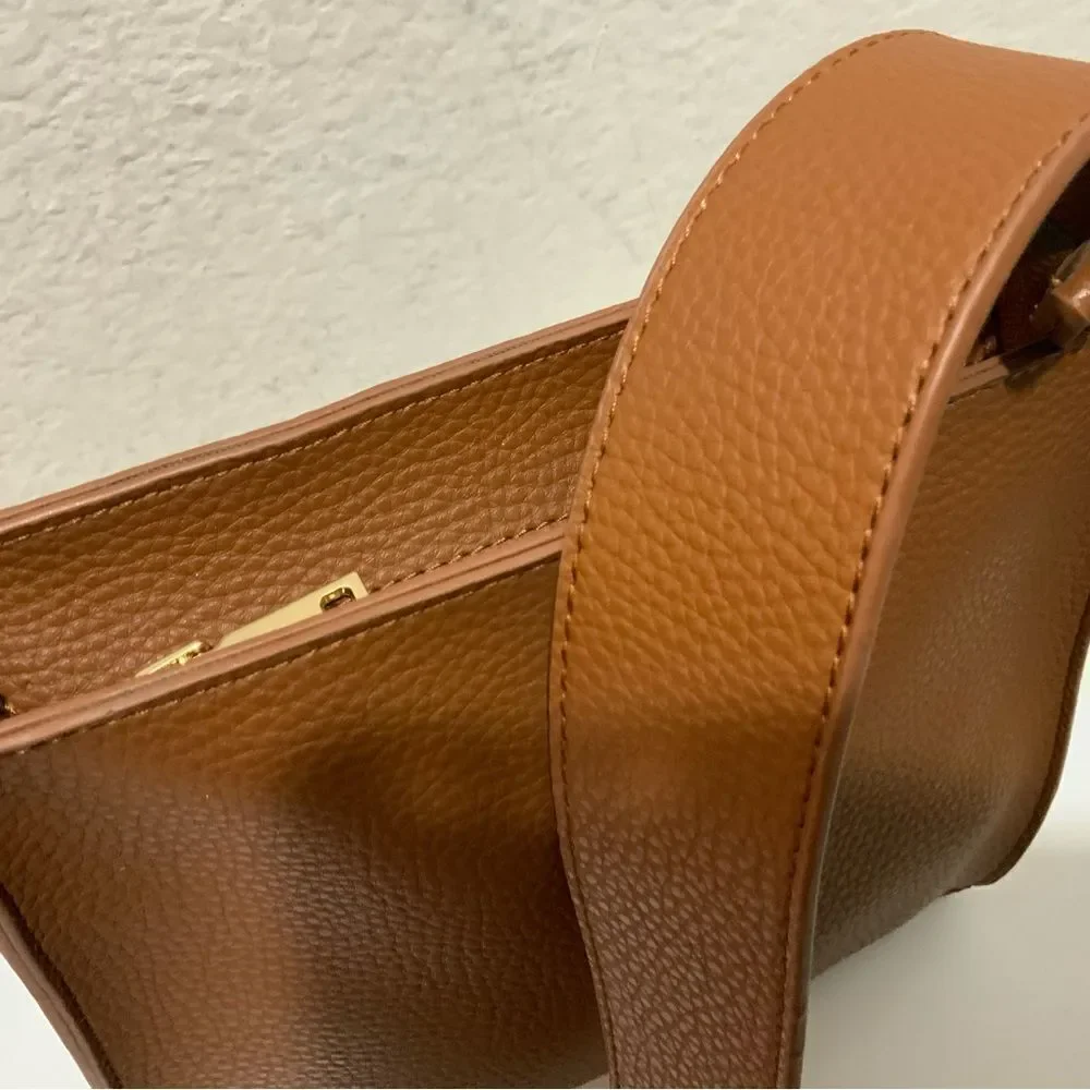 Anthropologie Remi And Reid Vegan Leather  Brown  Crossbody Bag top zip